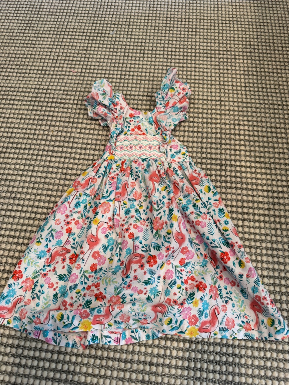 iris & ivy Girls Floral Flamingo Dress in Pink & Teal
